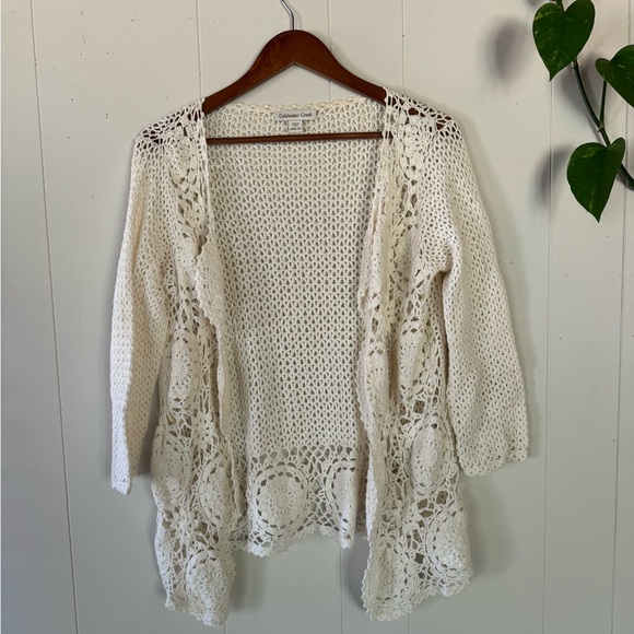 Coldwater Creek Sweaters - Coldwater Creek Cream Open-Front Crochet Cardigan